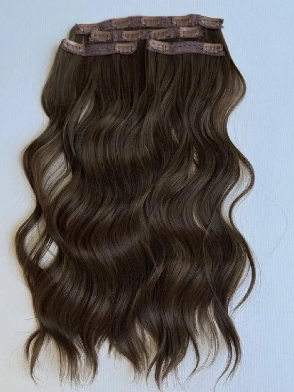 Human hair blend Chestnut Brown Clip in Hair Extensions